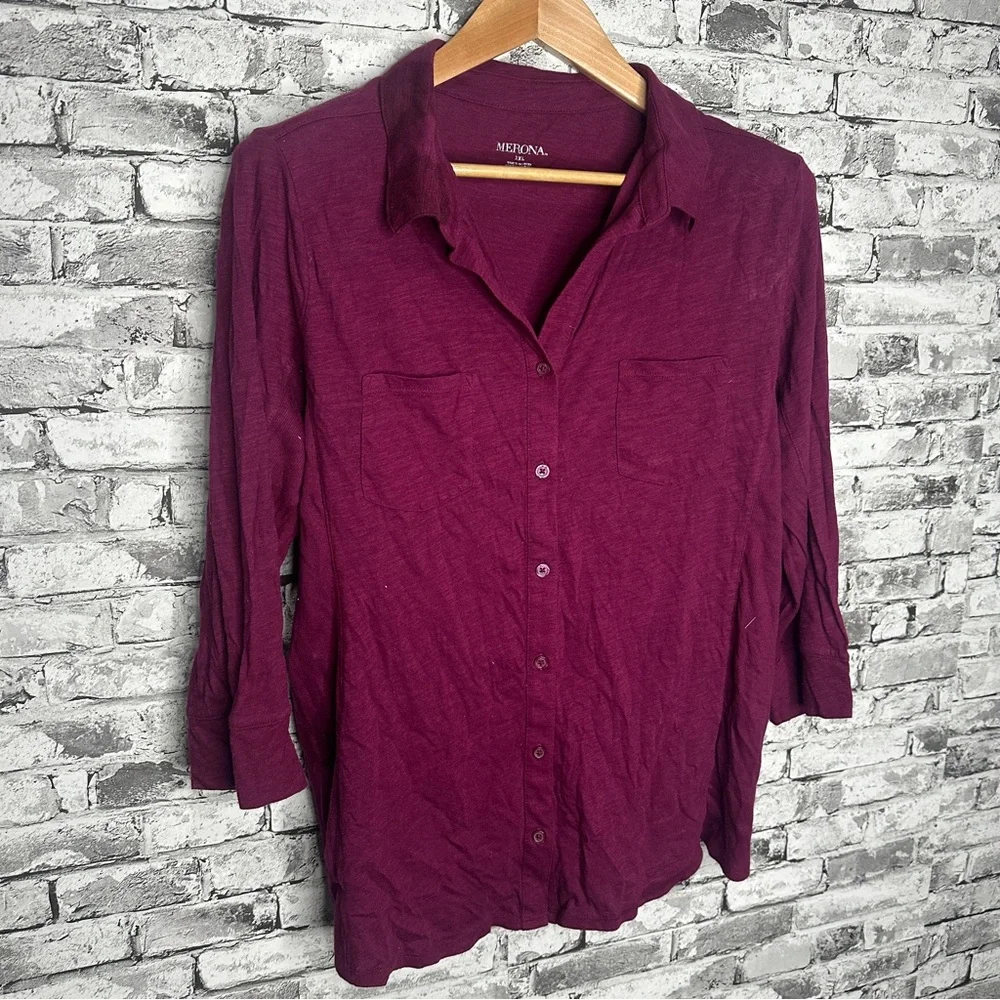 EUC Merona Women's Maroon Button-Down Shirt Size XXL - Picture 2 of 13